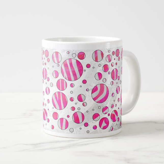 Caneca De Café Grande Bolinhas de zebra branca e rosa quente (Frente Esquerda)