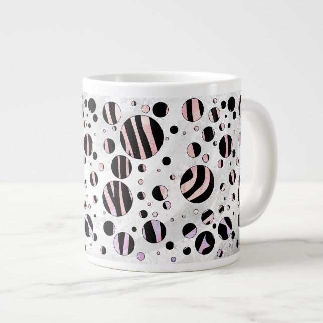 Caneca De Café Grande Bolinhas de Zebra Pretas e Rosa (Frente Esquerda)