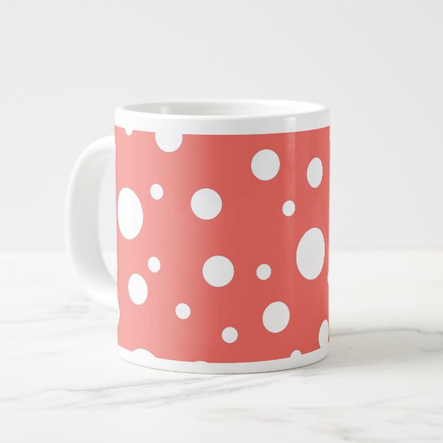 Caneca De Café Grande Bolinhas do coral (Frente Esquerda)