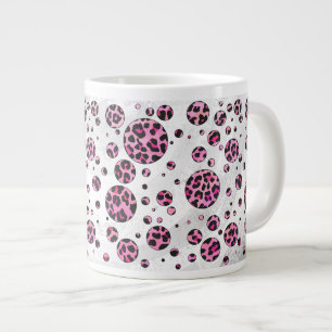 Caneca De Café Grande Bolinhas-leopardo Impressão preto e rosa-quente