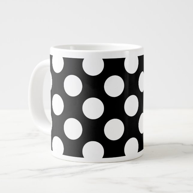 Caneca De Café Grande Bolinhas Pretas e Brancas, Padrão de Bolinhas (Frente Esquerda)