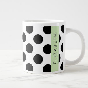 Caneca De Café Grande Bolinhas Pretas e Brancas, Pontas, Seu Nome