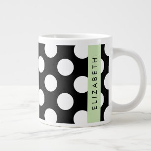 Caneca De Café Grande Bolinhas Pretas e Brancas, Pontas, Seu Nome