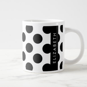 Caneca De Café Grande Bolinhas Pretas e Brancas, Pontas, Seu Nome