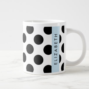Caneca De Café Grande Bolinhas Pretas e Brancas, Pontas, Seu Nome
