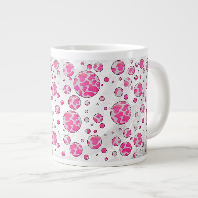 Caneca De Café Grande Bolinhas rosa e branco (Frente Esquerda)