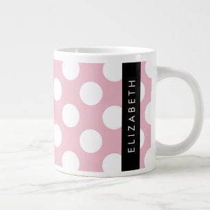 Caneca De Café Grande Bolinhas Rosa, Padrão de Bolinhas, Seu Nome