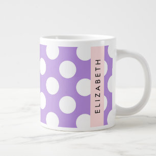 Caneca De Café Grande Bolinhas Roxas, Padrão de Bolinhas, Seu Nome