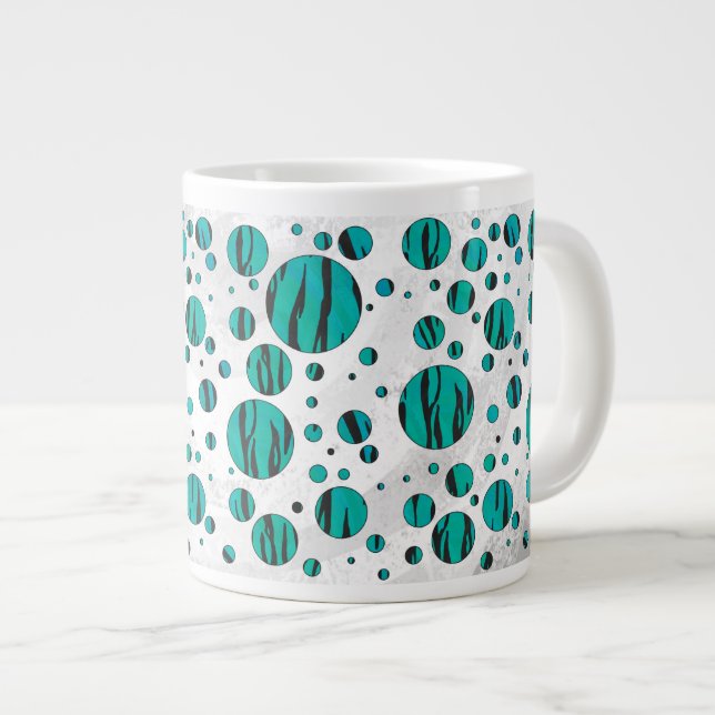 Caneca De Café Grande Bolinhas Tigre Impressão Preto e Teal (Frente Esquerda)