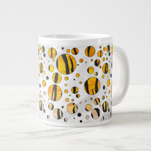 Caneca De Café Grande Bolinhas Tigre Preto e Impressão Laranja