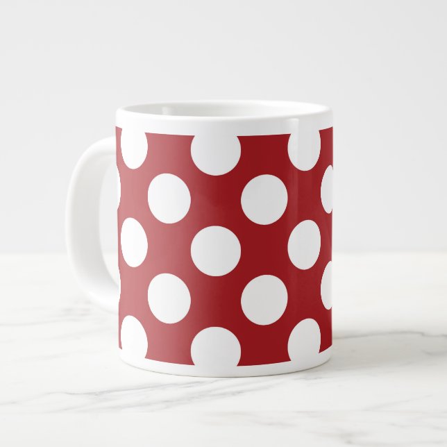 Caneca De Café Grande Bolinhas Vermelhas, Padrão de Bolinhas, Pontos, Po (Frente Esquerda)