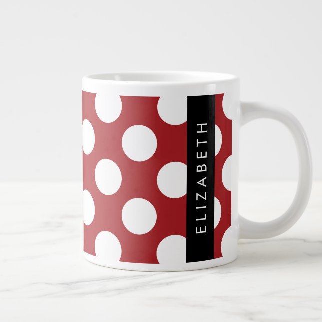 Caneca De Café Grande Bolinhas Vermelhas, Padrão de Bolinhas, Seu Nome (Direita)