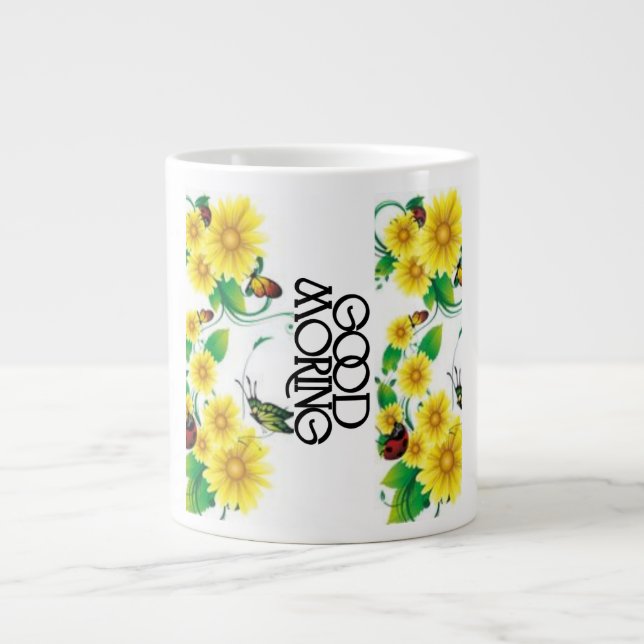 Caneca De Café Grande Bom dia Saudação Floral (Frente)