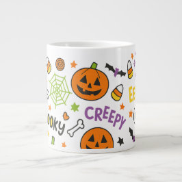 Caneca De Café Grande Bomba Divertida - Padrão Colorido de Halloween