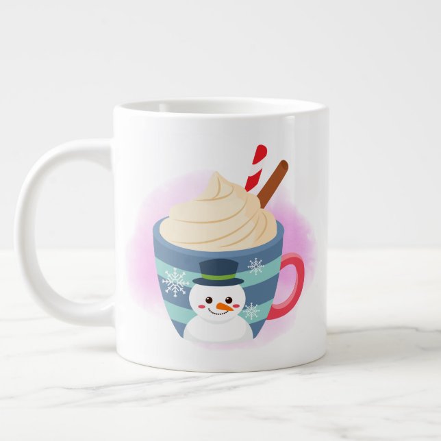 Caneca De Café Grande boneco de neve festivo de Natal adiciona monograma (Esquerda)