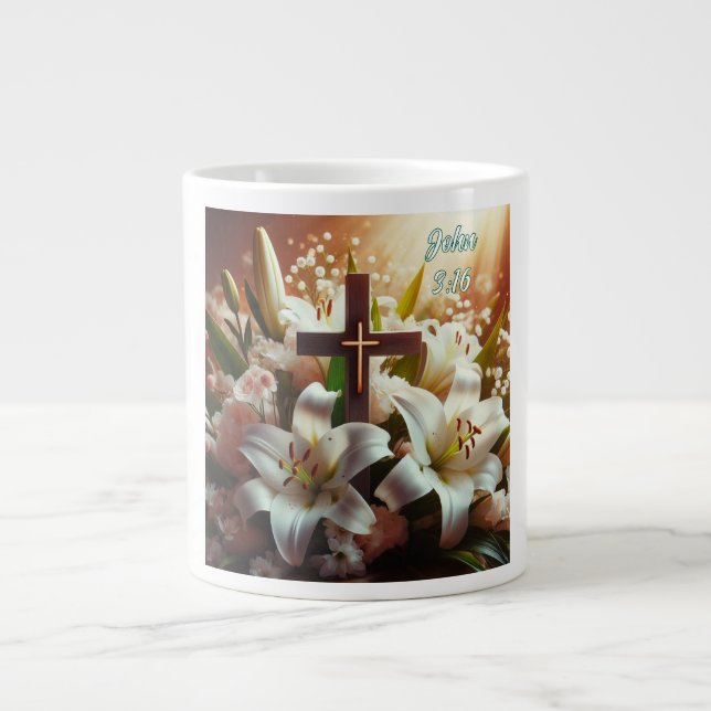 Caneca De Café Grande Bonita cruz Páscoa (Frente)