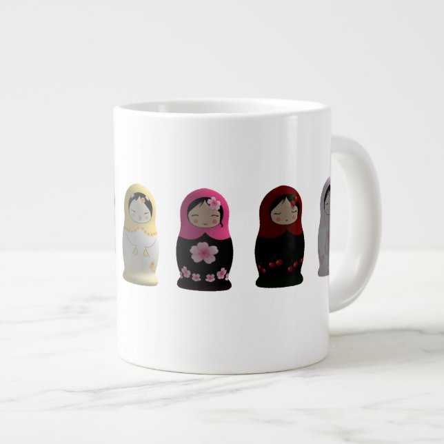 Caneca De Café Grande Bonito conjunto de mulheres da vila Matryoshka nid (Frente Esquerda)