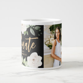Caneca De Café Grande Bonito Formando Floral Script Foto Preto