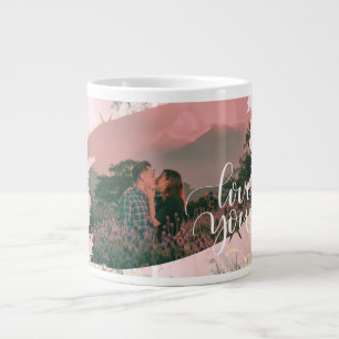 Caneca De Café Grande Bonito Te Amo Foto Personalizada Para Floral Rosa-