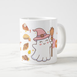 Caneca De Café Grande Boo Cute Ghost Coffee Cup com Bakery Treat