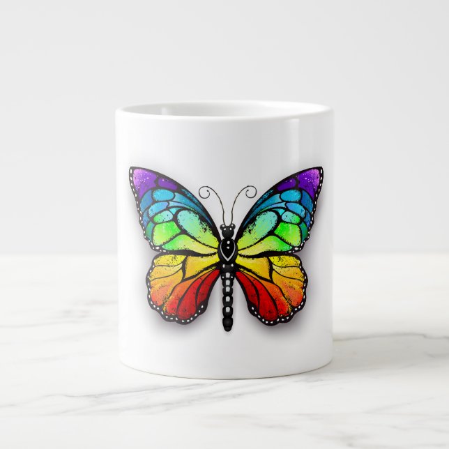 Caneca De Café Grande Borboleta-arco-íris Monarca (Frente)