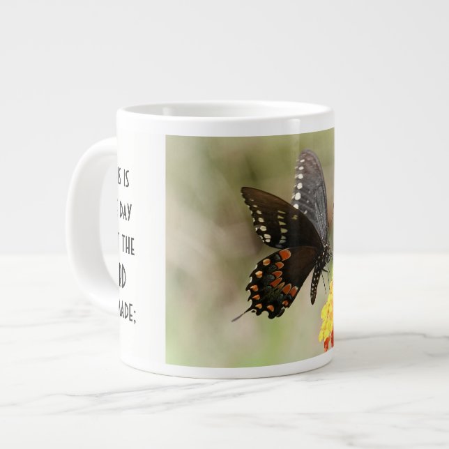 Caneca De Café Grande Borboleta com verso; Salmo 118:24 (Frente Esquerda)