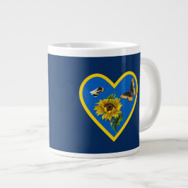 Caneca De Café Grande Borboleta de girassol Borboleta azul Amarelo Coraç