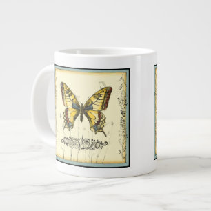 Caneca De Café Grande Borboleta Decorativa com flores selvagens