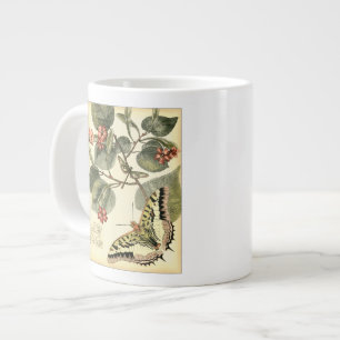 Caneca De Café Grande Borboleta e Dragonfly com Flores Vermelhas