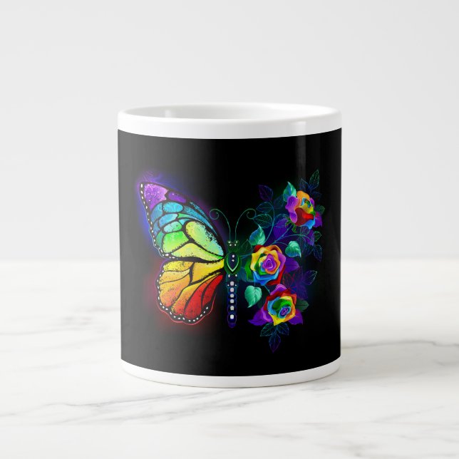 Caneca De Café Grande Borboleta-flor-arco-íris (Frente)