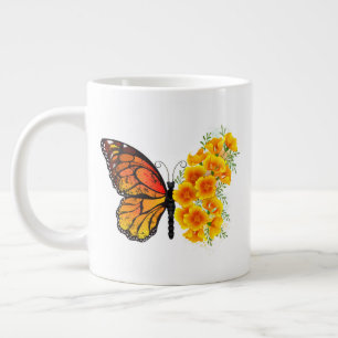 Caneca De Café Grande Borboleta Flor com Papagaio Amarelo da Califórnia