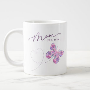 Caneca De Café Grande Borboleta Floral Personalizada Mãe