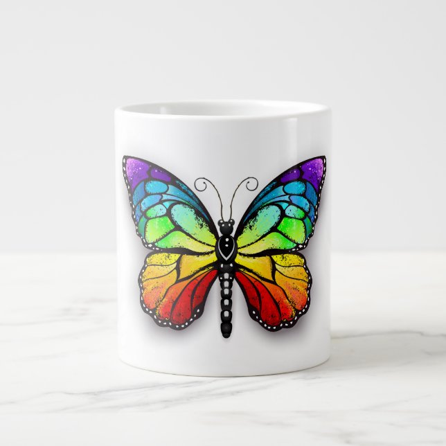 Caneca De Café Grande Borboleta monarca Arco-íris (Frente)