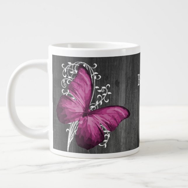 Caneca De Café Grande Borboleta russa magenta personalizada (Esquerda)