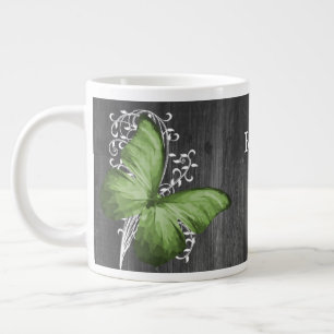 Caneca De Café Grande Borboleta Russa Verde Personalizada