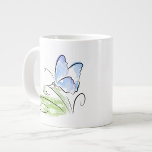 Caneca De Café Grande Borboleta sobre grama sobre campo de flores