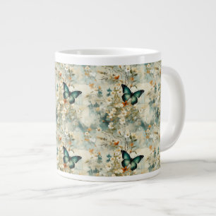 Caneca De Café Grande Borboletas e flores coloridas (6)