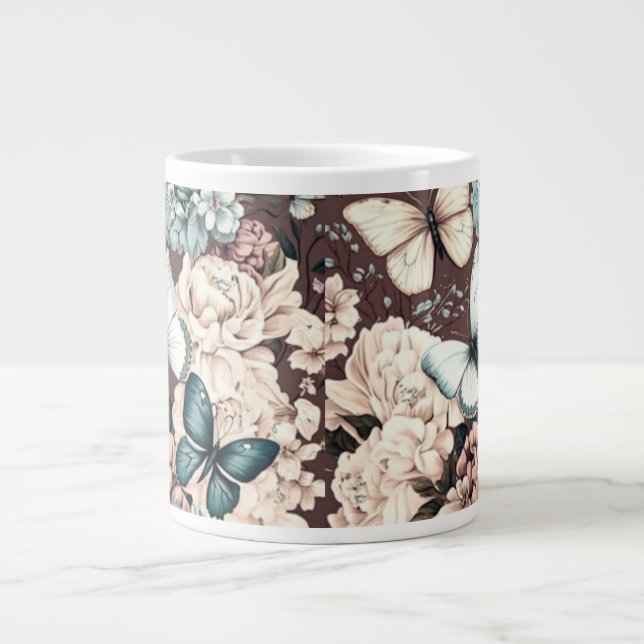 Caneca De Café Grande Borboletas e flores marrons (Frente)