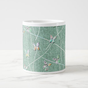 Caneca De Café Grande Borboletas em Verde-Menta em Aquarela