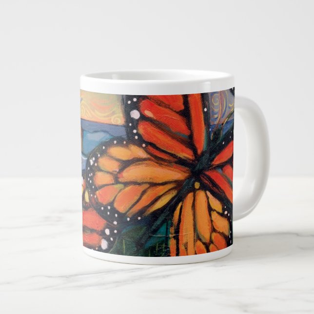 Caneca De Café Grande Borboletas monarcas em ponte natural Jumbo Mug (Frente Esquerda)