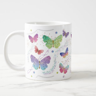 Caneca De Café Grande Borboletas Roxas e Azuis Brilhantes