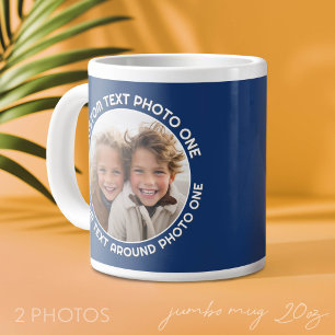 Caneca De Café Grande Borda da Marinha com 2 Fotos - Texto em torno de u