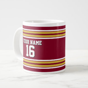 Caneca De Café Grande Borgonha com Dourada Equipe de Stripes Brancas Jer