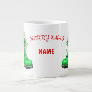 Caneca De Café Grande Bota Festiva Verde Natal Feliz