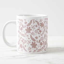 Caneca De Café Grande Botânica Verde Rosa Boho Blush
