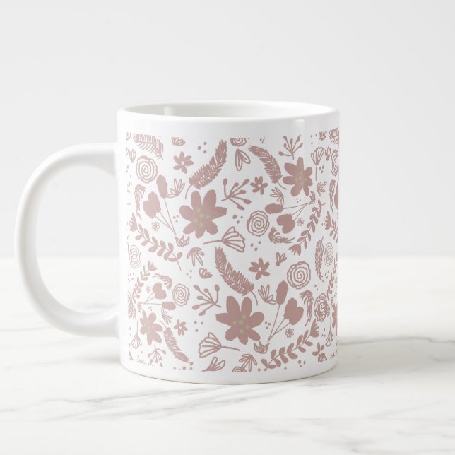 Caneca De Café Grande Botânica Verde Rosa Boho Blush (Esquerda)