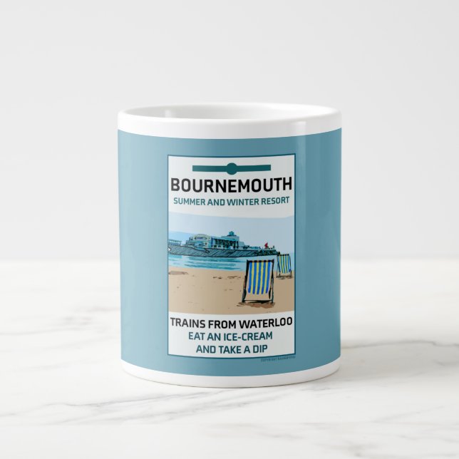 Caneca De Café Grande Bournemouth Vintage Retro Seaside (Frente)