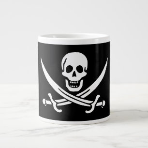 Caneca De Café Grande Branco, Bandeira Pirata, Calico Jack, Caveira e Cu