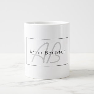 Caneca De Café Grande Branco Cinza e Preto Moderno Nome e Monograma Le