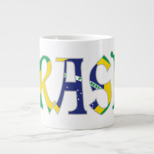 Caneca De Café Grande Brasil em Português em Cores da Bandeira